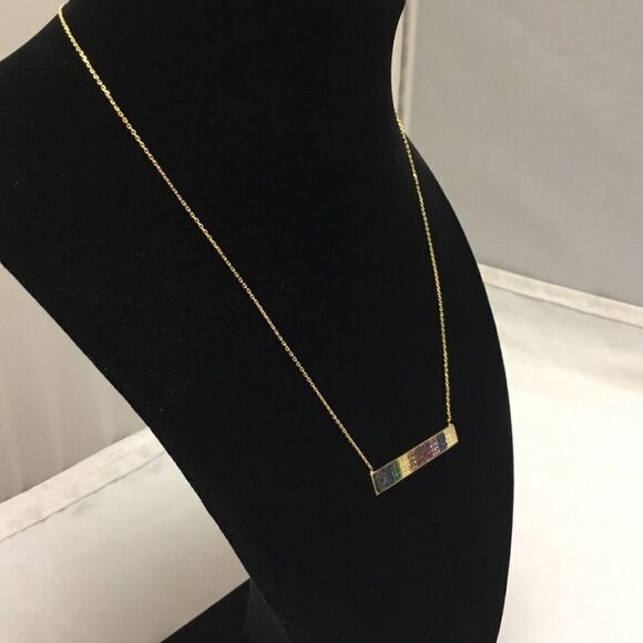 Crystal Rainbow Bar Pendant Necklace (G2) - Picture 3 of 7